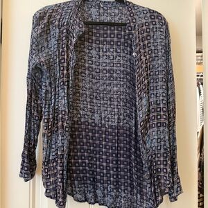 Blue Patterned Button-Up Shirt